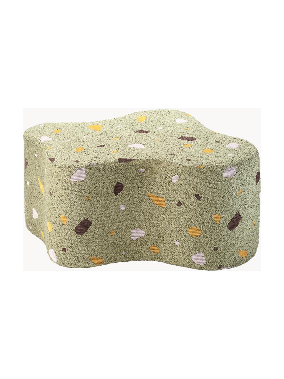 Pouf per bambini in bouclé fatto a mano Cloud, Bouclé verde oliva, effetto terrazzo, Larg. 40 x Prof. 25 cm