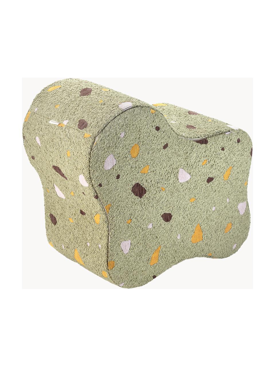 Pouf en bouclette pour enfants fait main Cloud, Bouclette vert olive, aspect terrazzo, larg. 40 x haut. 25 cm