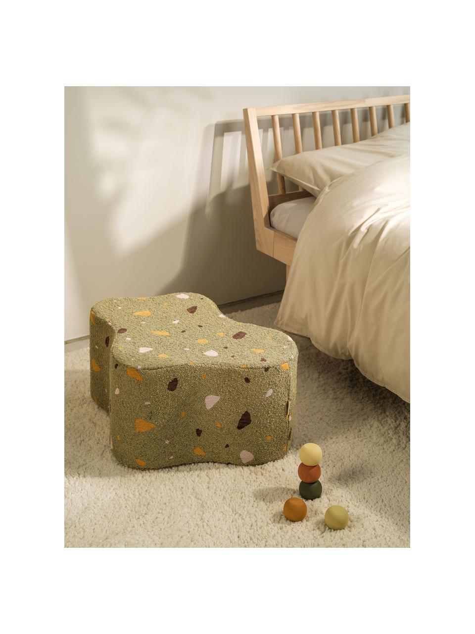 Pouf en bouclette pour enfants fait main Cloud, Bouclette vert olive, aspect terrazzo, larg. 40 x haut. 25 cm