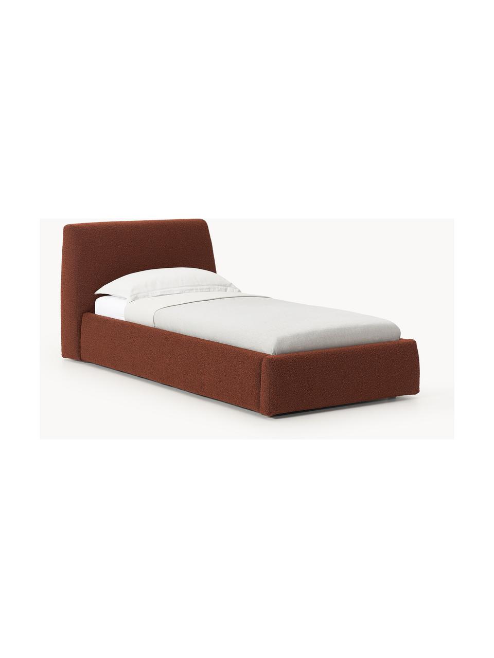 Cama individual en tejido bouclé con espacio de almacenamiento Cloud, Tapizado: tejido bouclé (80% poliés, Cuerpo: madera de pino y abeto ma, Patas: madera de abedul pintada , Bouclé terracota, Cama 90 (An 155 x L 220)