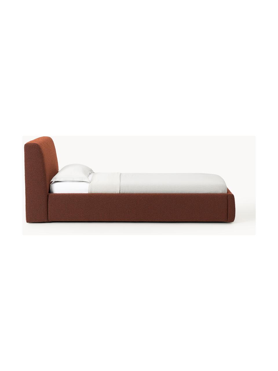 Cama individual en tejido bouclé con espacio de almacenamiento Cloud, Tapizado: tejido bouclé (80% poliés, Cuerpo: madera de pino y abeto ma, Patas: madera de abedul pintada , Bouclé terracota, Cama 90 (An 155 x L 220)