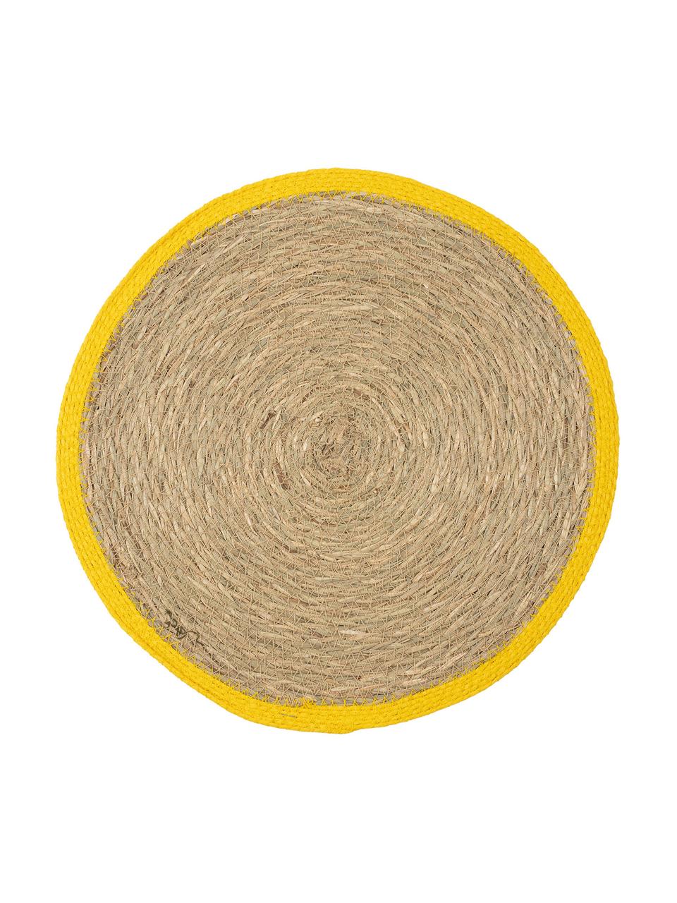 Kulaté prostírání z mořské trávy Boho, 2 ks, Mořská tráva, Béžová, žlutá, Ø 35 cm