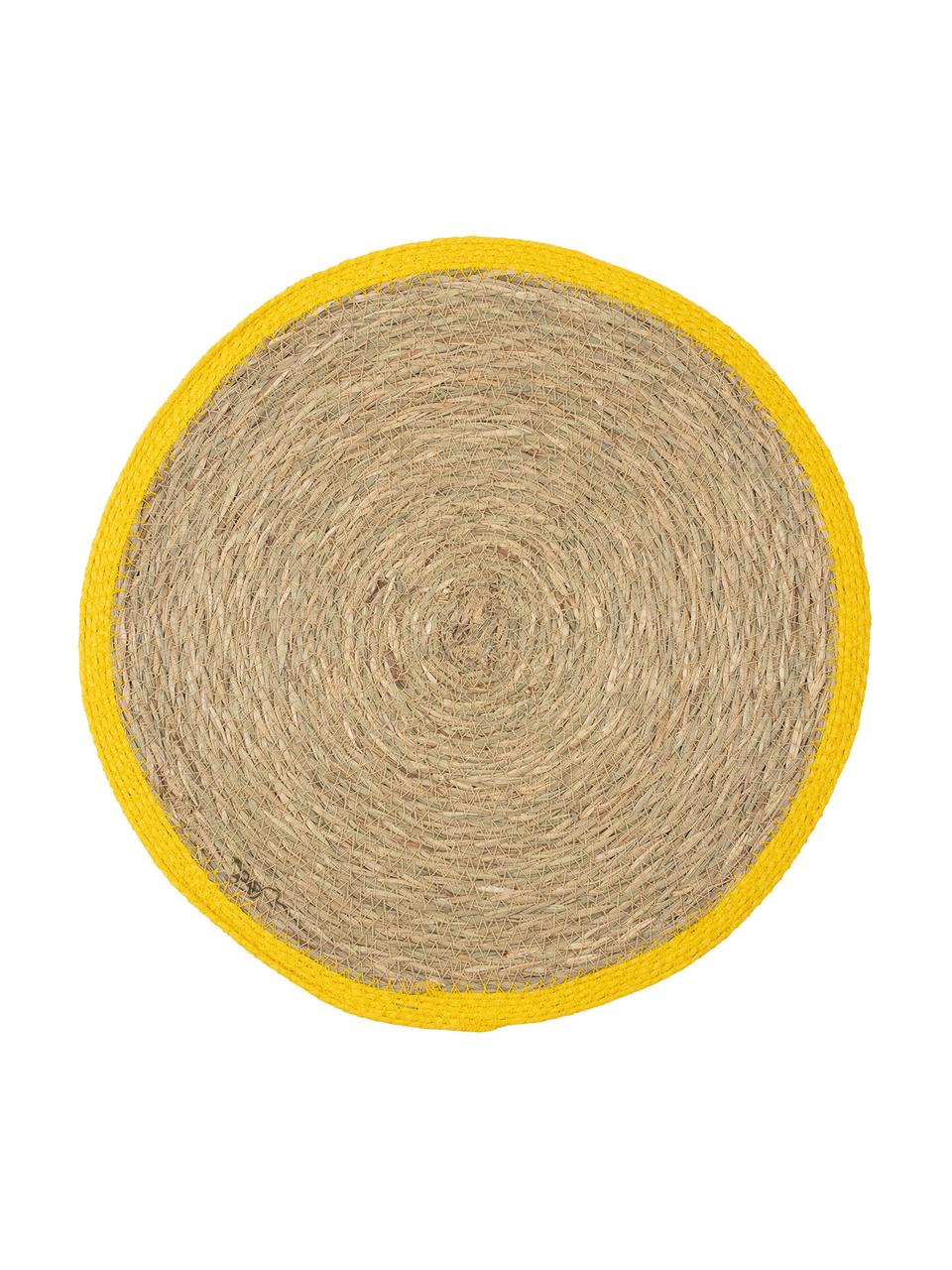 Set de table rond Boho, 2 pièces, Jonc de mer, Beige, jaune, Ø 35 cm