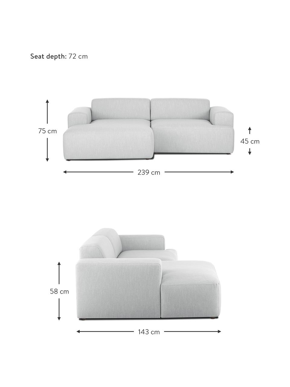 Sofa narożna Melva (3-osobowa), Tapicerka: 100% poliester Dzięki tka, Stelaż: lite drewno sosnowe z cer, Nogi: tworzywo sztuczne, Jasnoszara tkanina, S 239 x G 143 cm, lewostronna