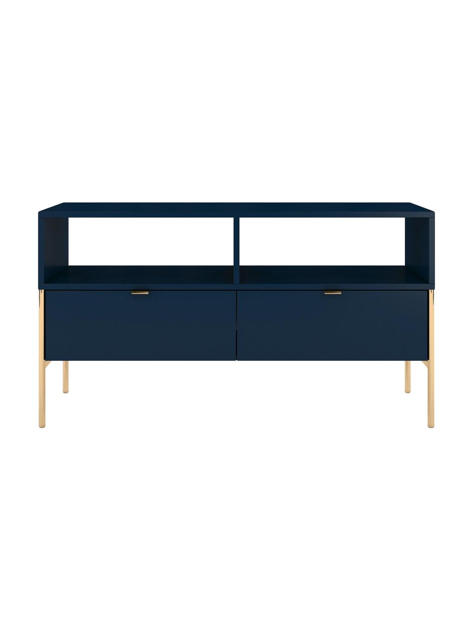 Mueble de TV con cajones Polka, Estructura: tablero de fibra de alta , Azul oscuro, An 120 x Al 65 cm