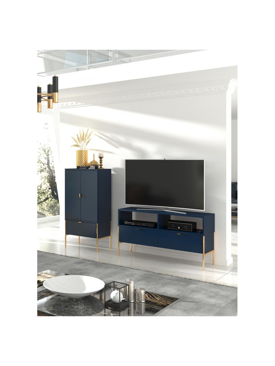 Mueble de TV con cajones Polka, Estructura: tablero de fibra de alta , Azul oscuro, An 120 x Al 65 cm