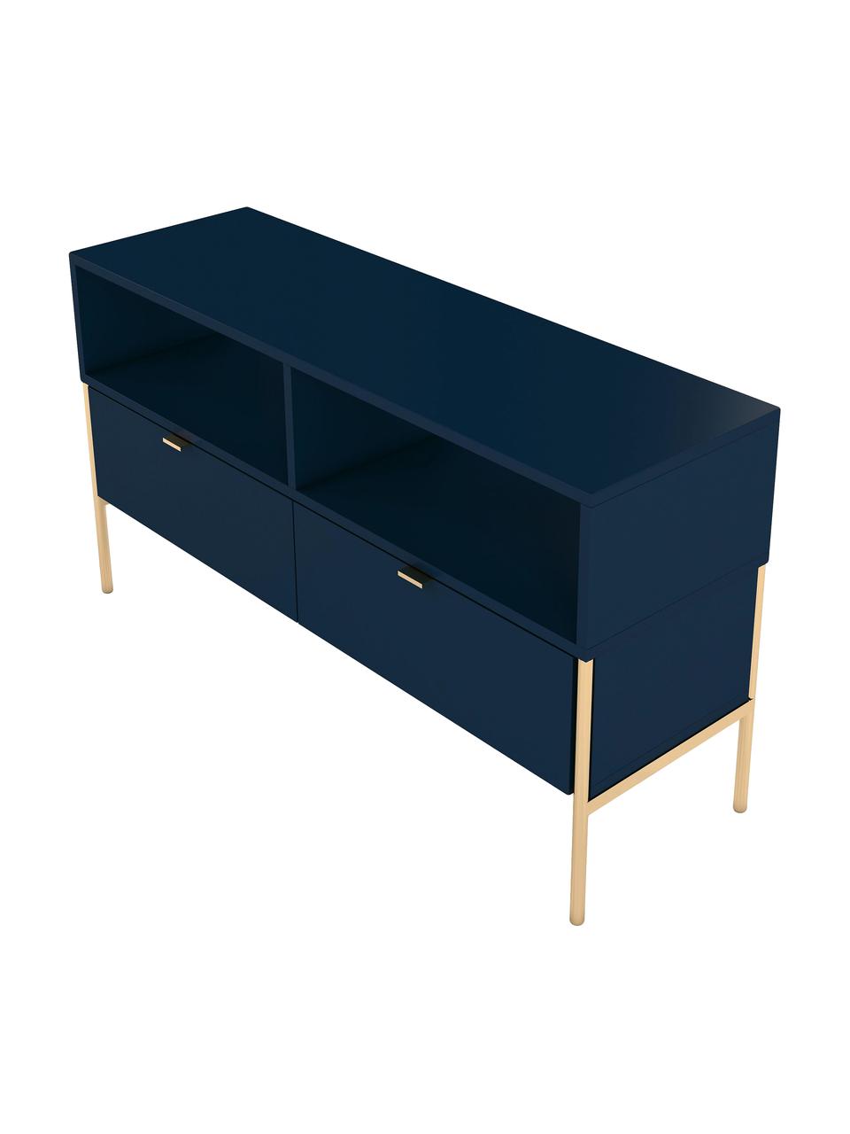 Mueble de TV con cajones Polka, Estructura: tablero de fibra de alta , Azul oscuro, An 120 x Al 65 cm