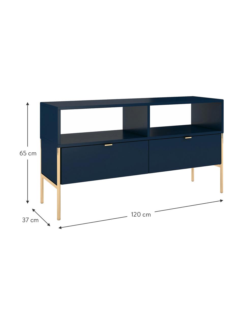 Mueble de TV con cajones Polka, Estructura: tablero de fibra de alta , Azul oscuro, An 120 x Al 65 cm