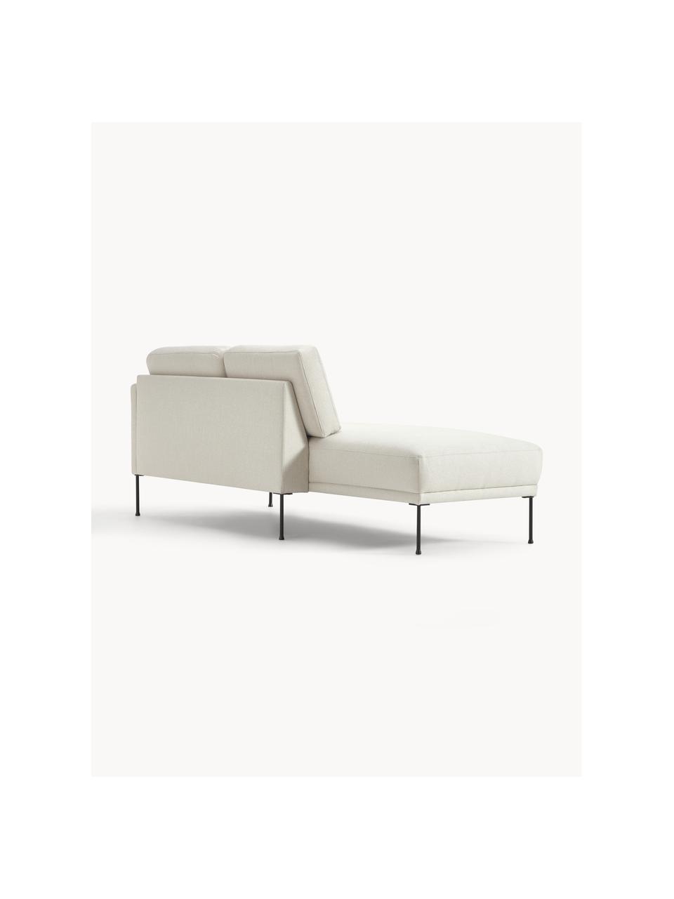 Chaise longue Fluente, Bekleding: 80% polyester, 20% ramie , Frame: massief grenenhout, FSC-g, Poten: gepoedercoat metaal, Geweven stof lichtbeige, B 202 x D 85 cm, rugleuning links