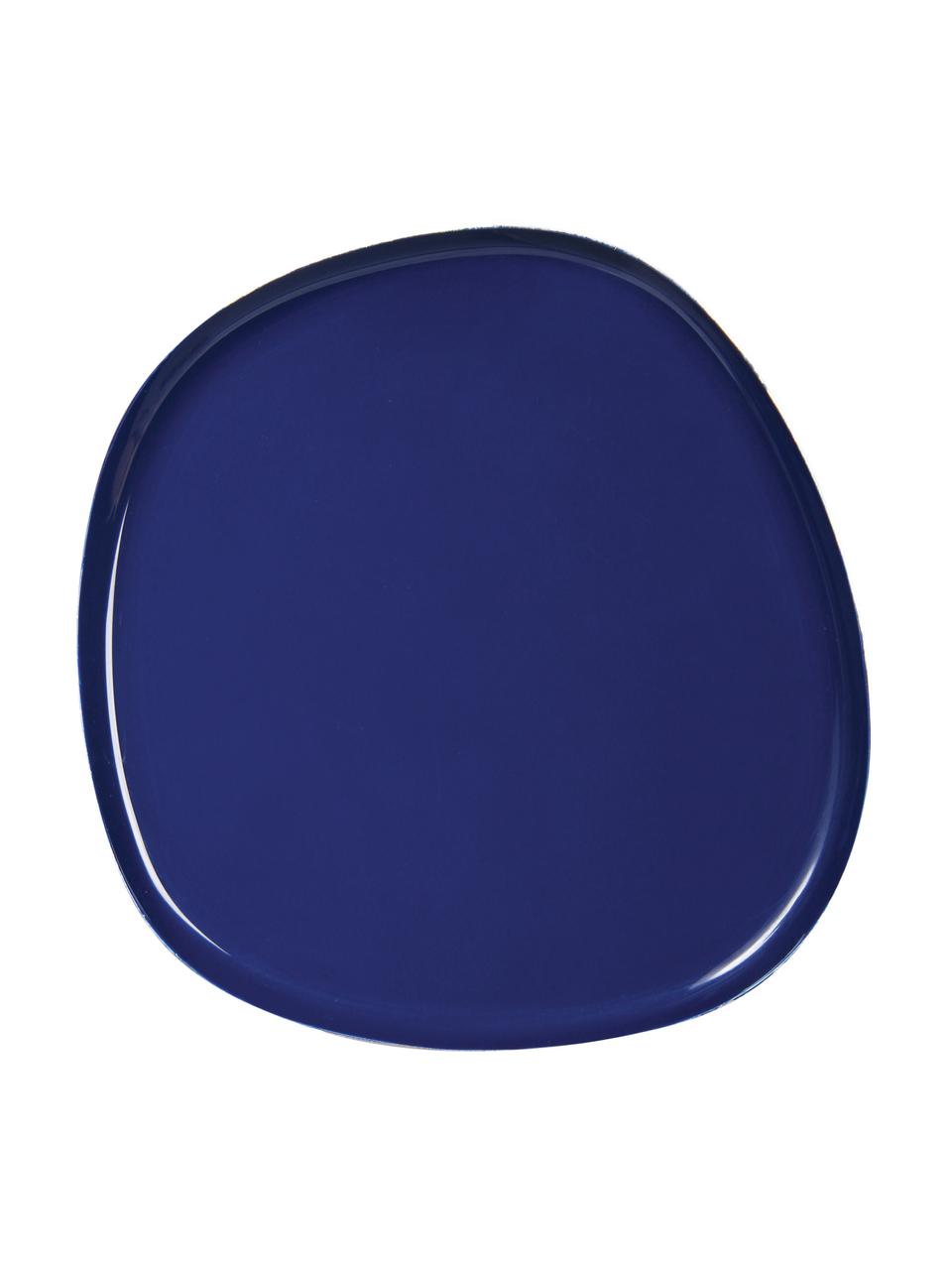 Bandeja decorativa pequeña de metal Imperfect, Metal recubierto, Azul oscuro, An 13 x F 13 cm
