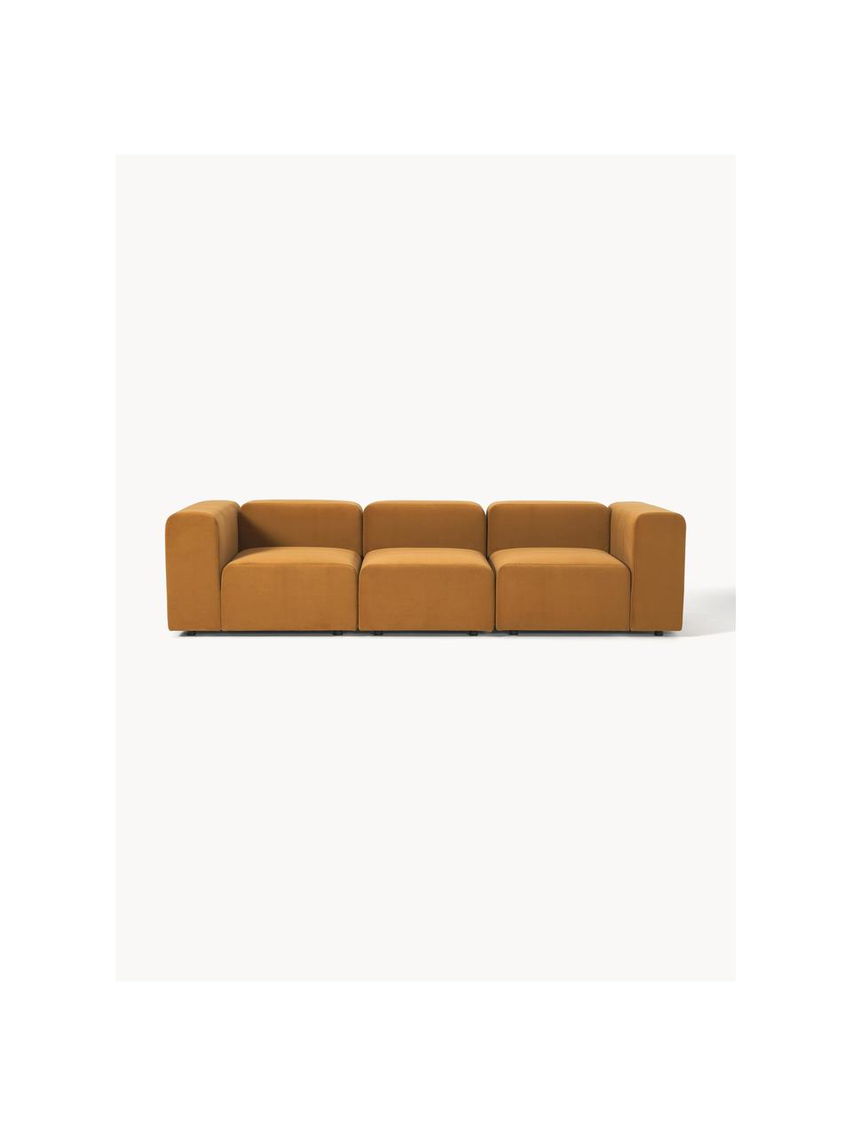 Modulares Samt-Sofa Lena (4-Sitzer), Bezug: Samt (100 % Polyester) De, Gestell: Kiefernholz, Schichtholz,, Samt Ockergelb, B 284 x T 106 cm