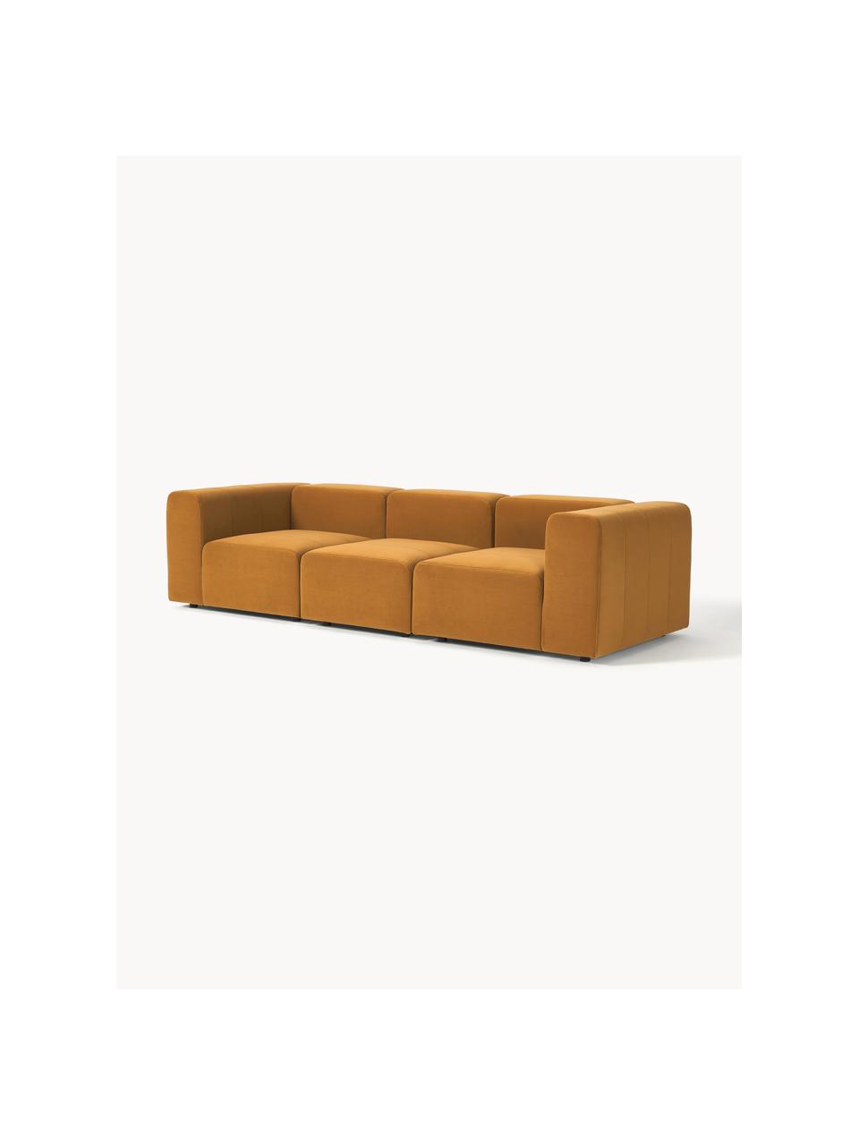 Sofá modular de terciopelo Lena (4 plazas), Tapizado: terciopelo (100% poliéste, Estructura: madera de pino, contracha, Patas: plástico., Terciopelo ocre, An 284 x F 106 cm