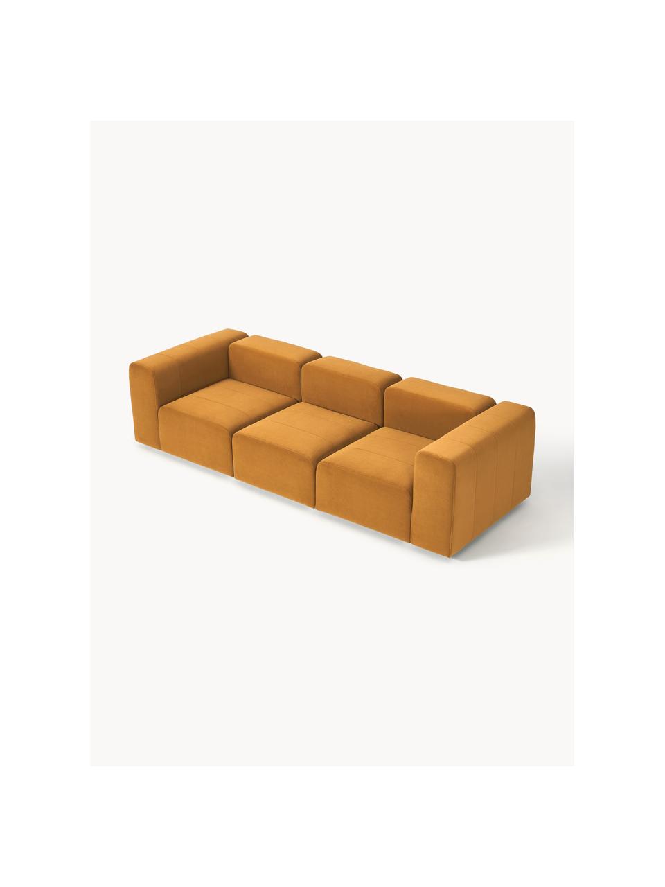 Sofá modular de terciopelo Lena (4 plazas), Tapizado: terciopelo (100% poliéste, Estructura: madera de pino, contracha, Patas: plástico., Terciopelo ocre, An 284 x F 106 cm