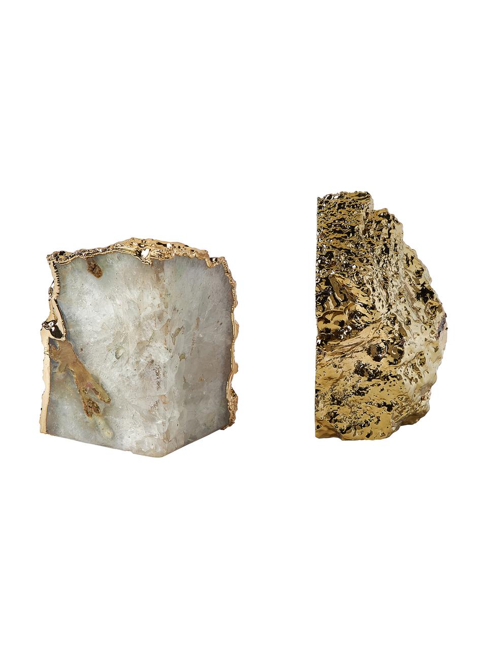 Boekensteunen Sedona van kwarts, 2-delig, Kwarts, Wit kwarts, goudkleurig, B 6 x H 10 cm