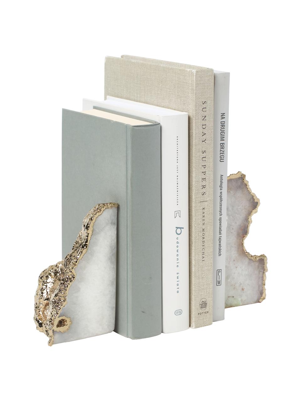 Boekensteunen Sedona van kwarts, 2-delig, Kwarts, Wit kwarts, goudkleurig, B 6 x H 10 cm