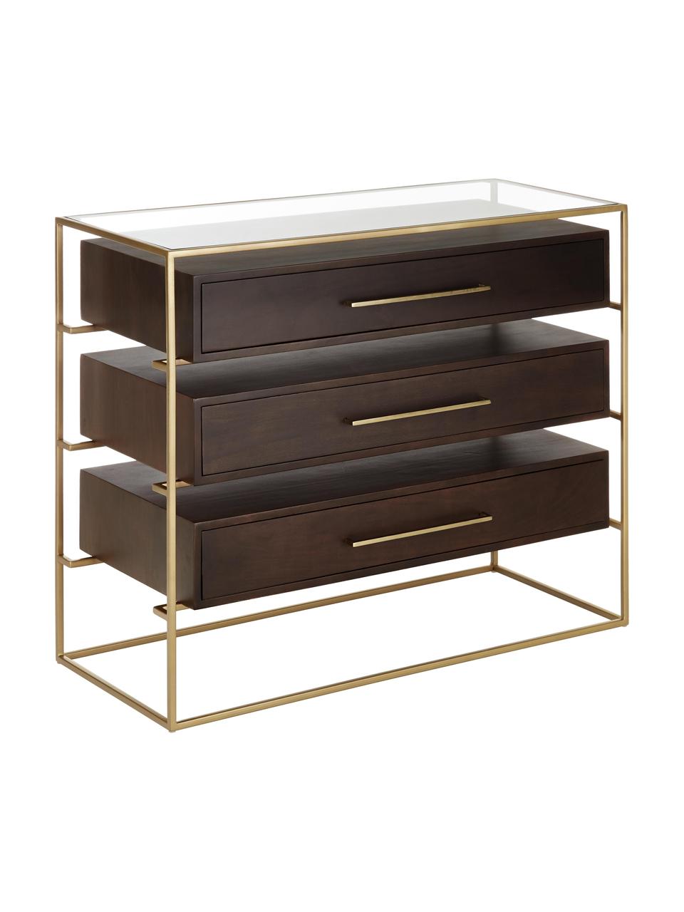 Cómoda Lyle, Estante: vidrio, Madera de mango oscura, dorado, An 100 x Al 82 cm
