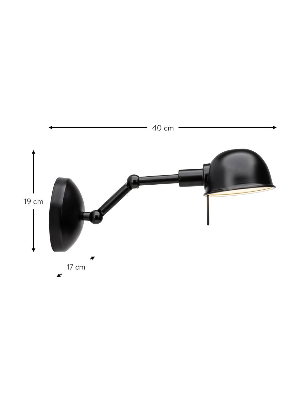 Veľká nastaviteľná retro nástenná lampa Vitali, Čierna, V 19 x H 40 cm