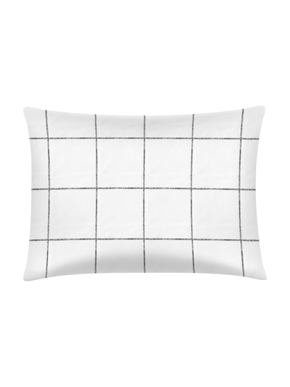 Funda de almohada de percal Juna, Blanco y negro a cuadros, An 50 x L 70 cm