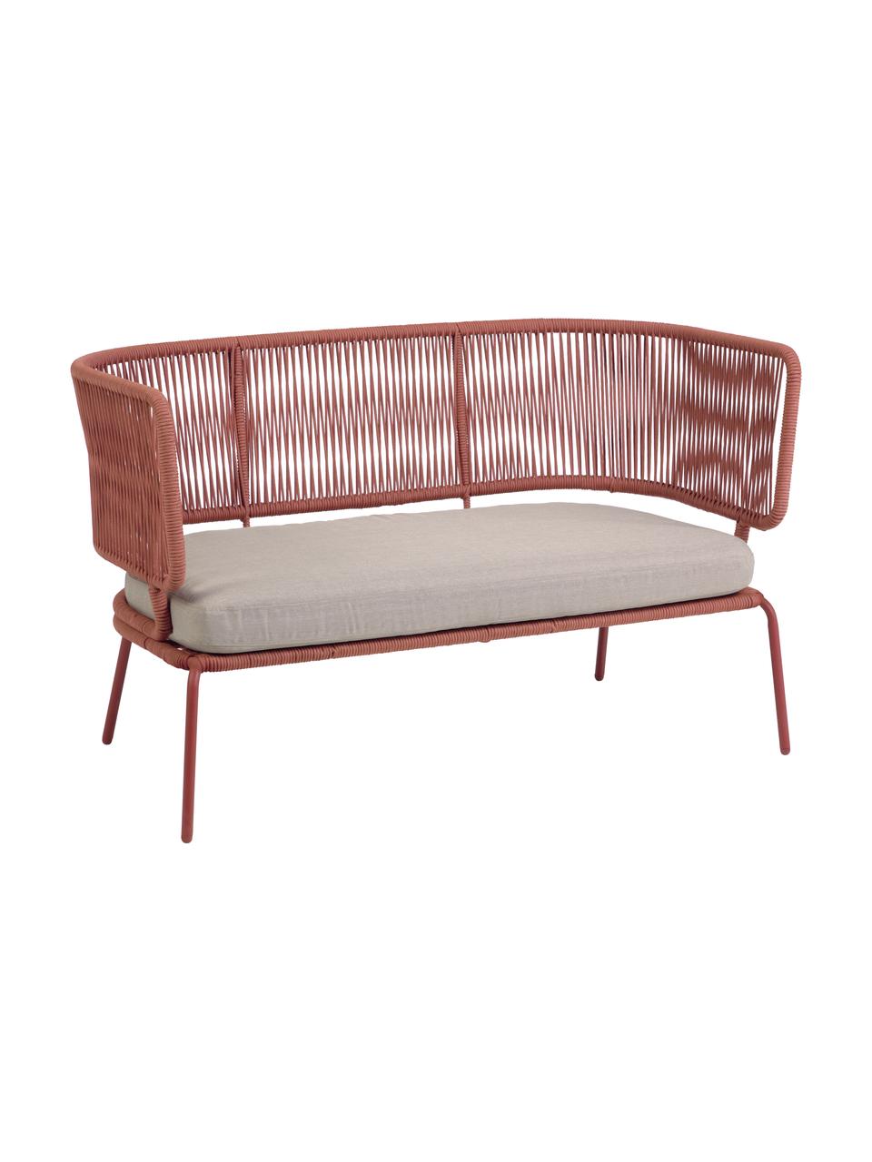 Sofa ogrodowa z plecionym sznurkiem Nadin (2-osobowa), Stelaż: metal ocynkowany i lakier, Tapicerka: poliester, Blady różowy, S 135 x G 65 cm