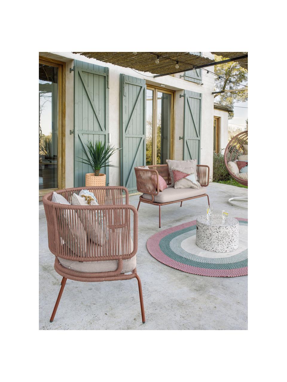 Garten-Loungesofa Nadin mit geflochtenem Seil (2-Sitzer), Gestell: Metall, verzinkt und lack, Bezug: Polyester, Altrosa, B 135 x T 65 cm