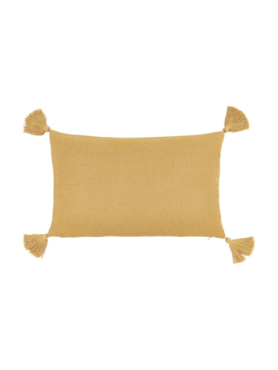 Kussenhoes Lori in geel met decoratieve kwastjes, 100% katoen, Geel, B 30 x L 50 cm