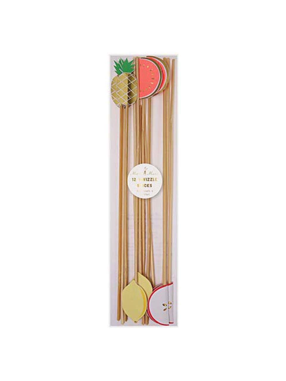 Set bastoncini per cocktail Fruit Party, 12 pz., Carta, legno, Multicolore, Lung. 25 x Larg. 2 cm