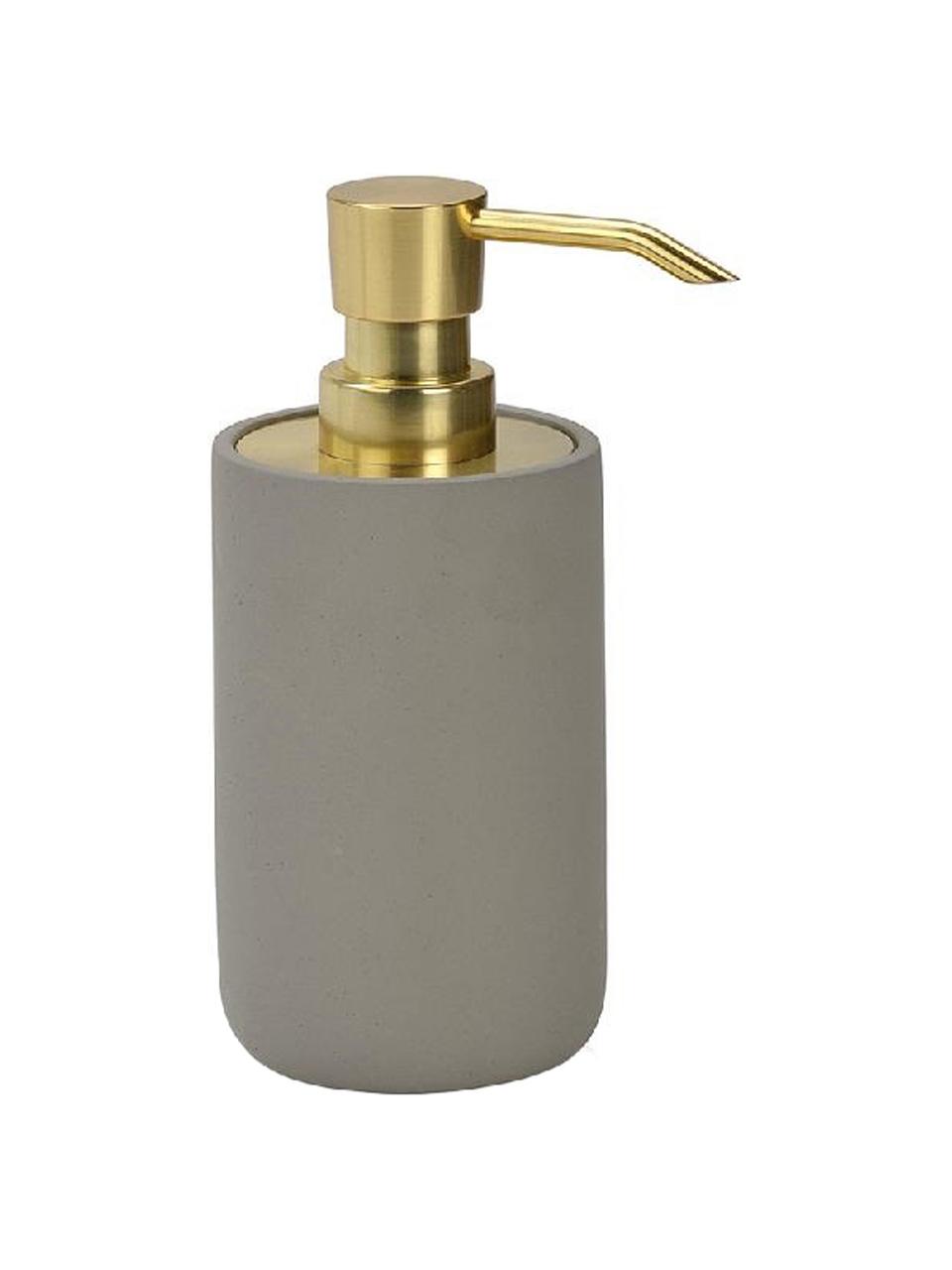 Dispenser sapone in cemento Callin, Contenitore: cemento, Testa della pompa: materiale sintetico, Grigio, dorato, Ø 7 x Alt. 17 cm