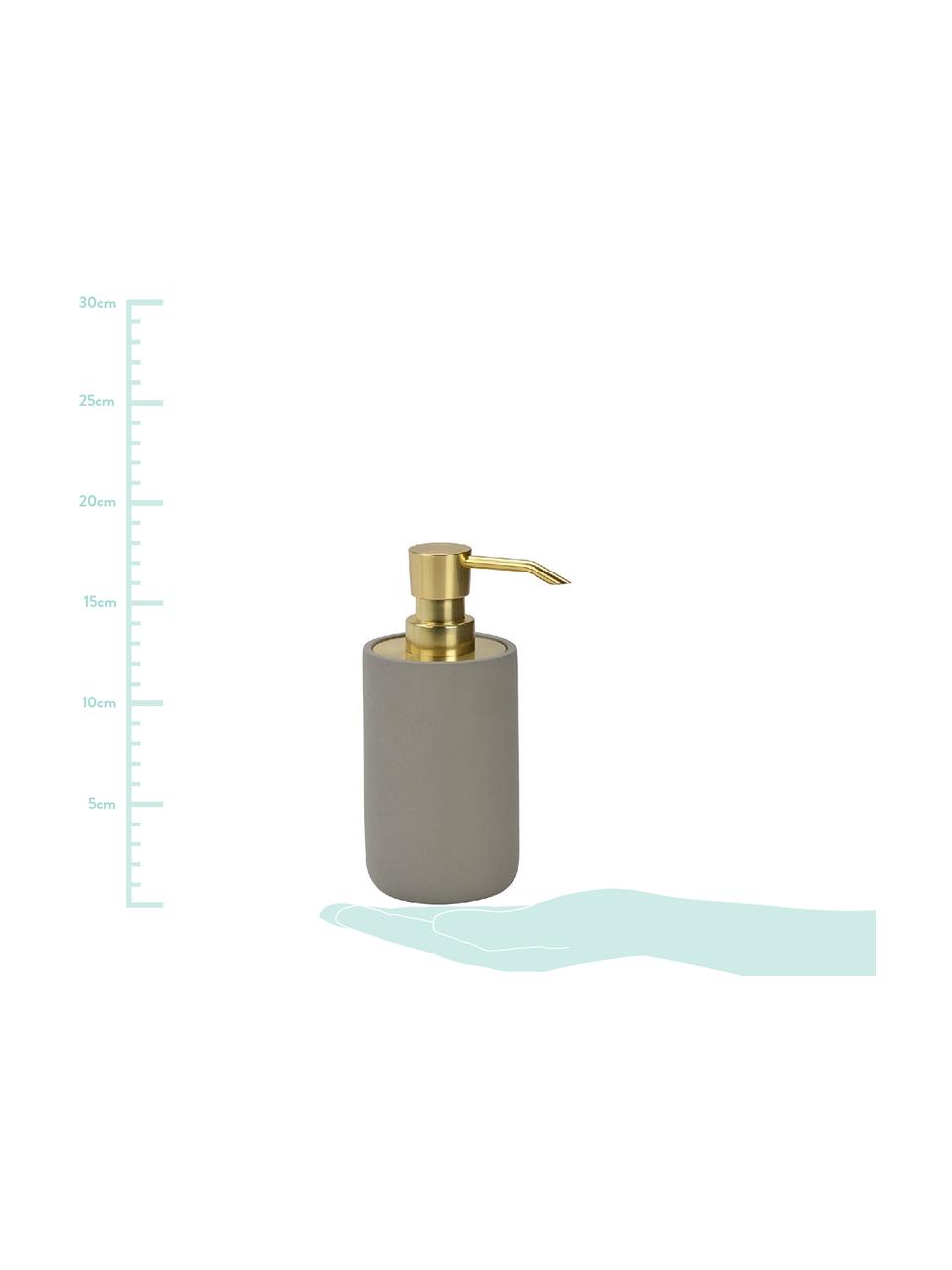 Dosificador de jabón Callin, Recipiente:  cemento, Dosificador: plástico, Gris, dorado, Ø 7 x Al 17 cm