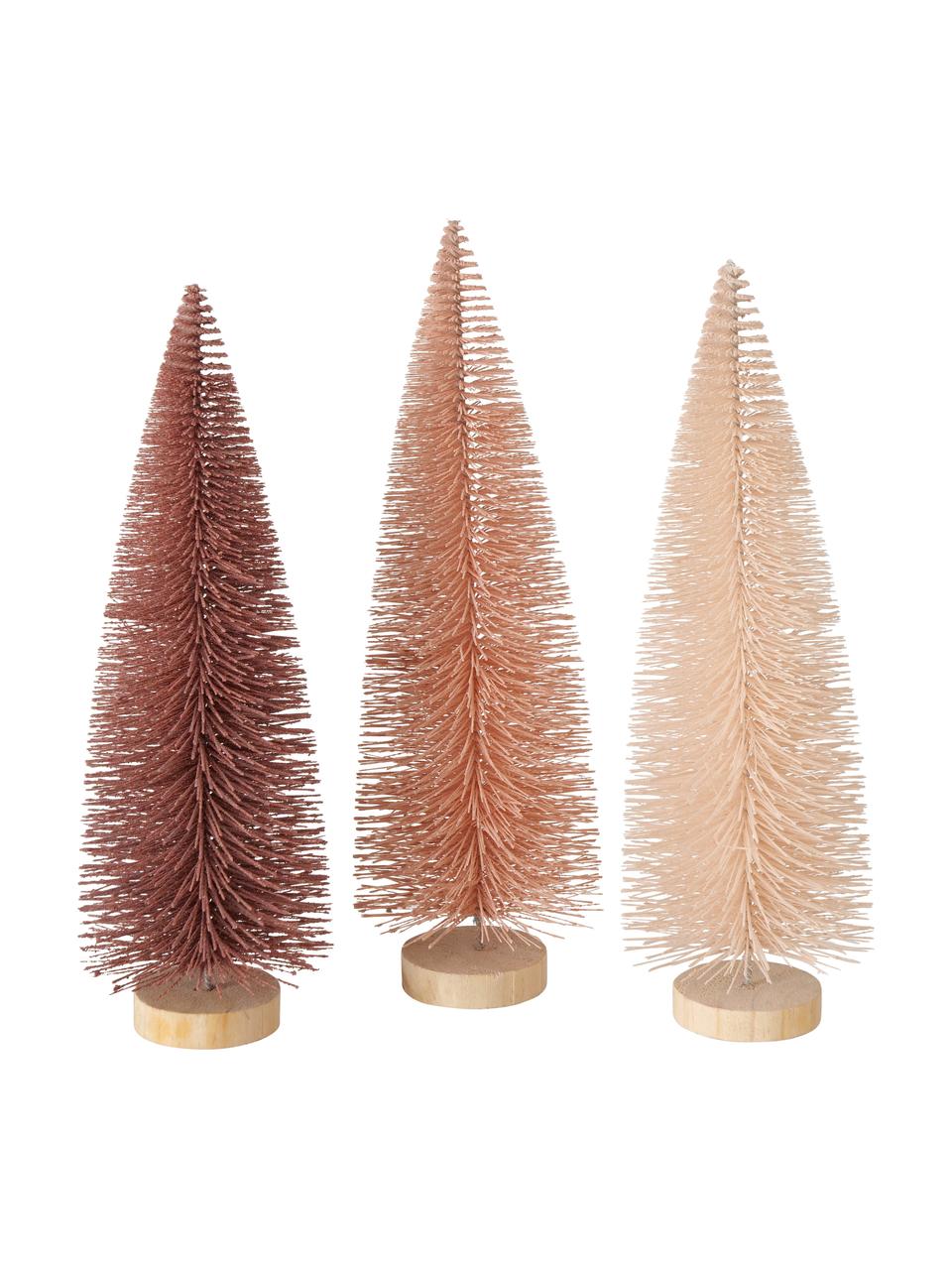 Set 3 alberi di Natale decorativi Tarvo, Marrone chiaro, tonalità rosa, Ø 9 x Alt. 31 cm