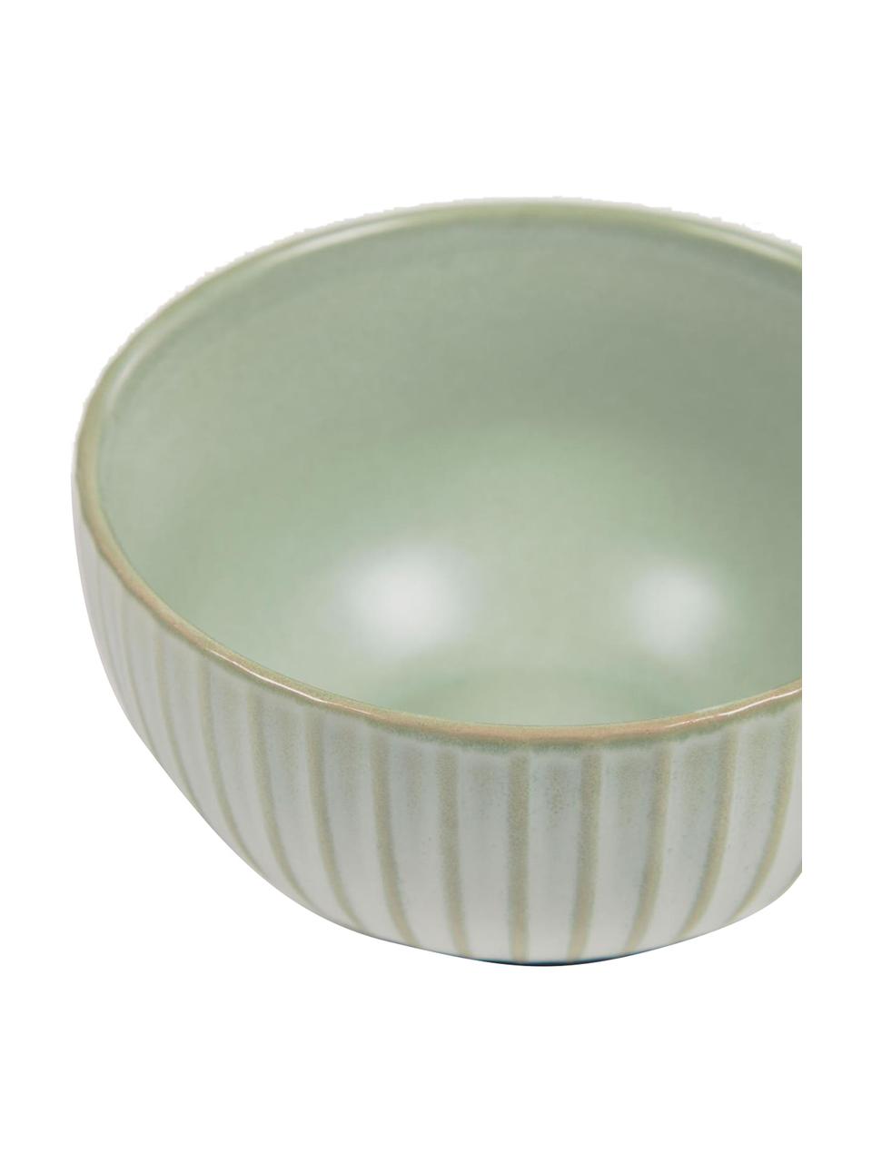 Keramik-Schälchen Itziar mit Rillenstruktur, 2 Stück, Keramik, Hellgrün, Ø 17 x H 7 cm, 630 ml