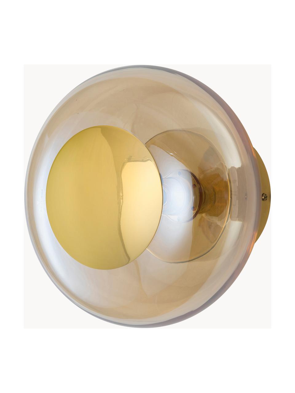 Lampada da parete in vetro soffiato Horizon, Paralume: vetro soffiato, Struttura: metallo rivestito, Marrone chiaro, dorato, Ø 21 x Prof. 17 cm