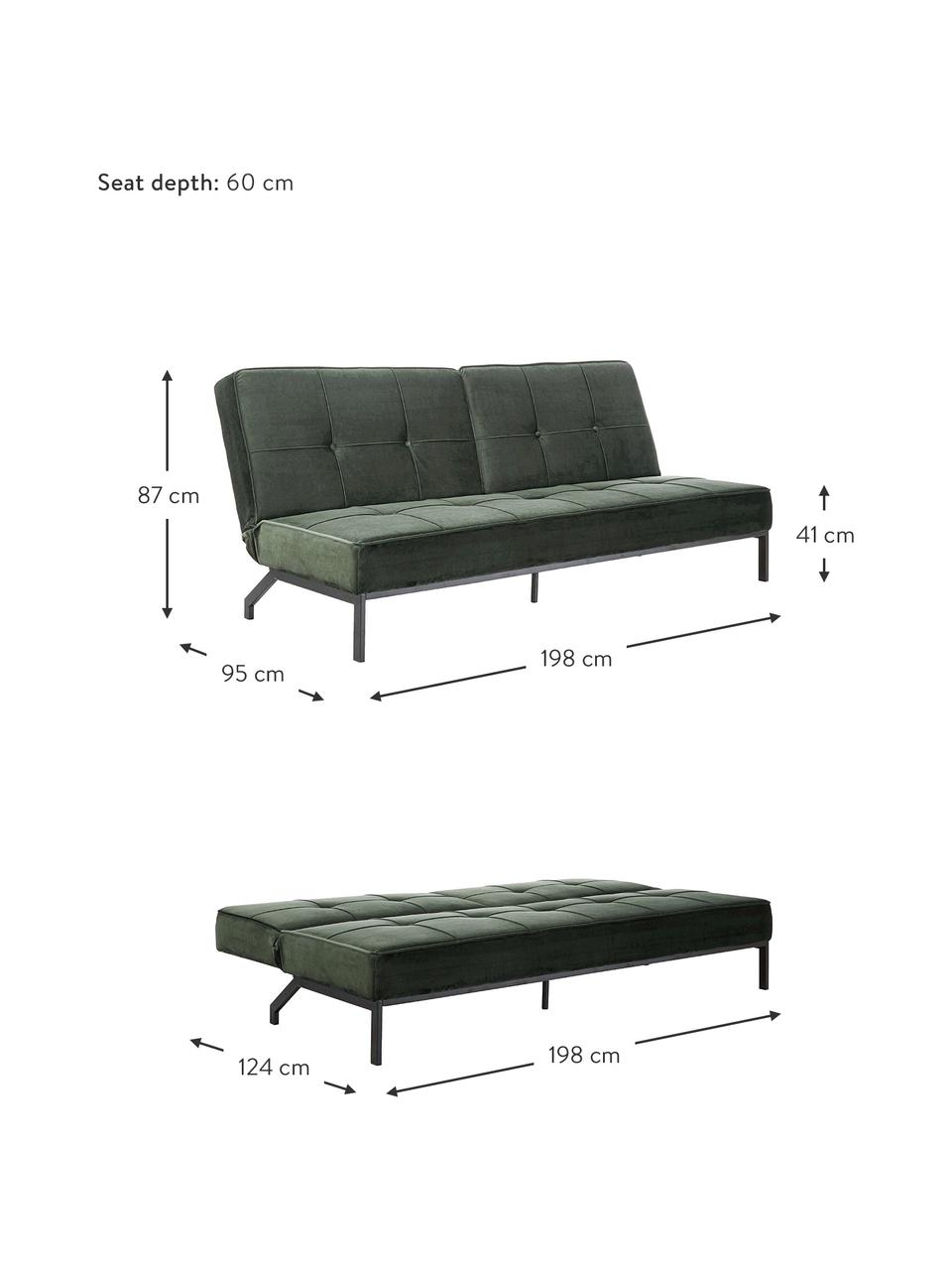 Sofa rozkładana z aksamitu Perugia, Tapicerka: poliester Dzięki tkaninie, Nogi: metal lakierowany, Leśny zielony aksamit, S 198 x G 95 cm