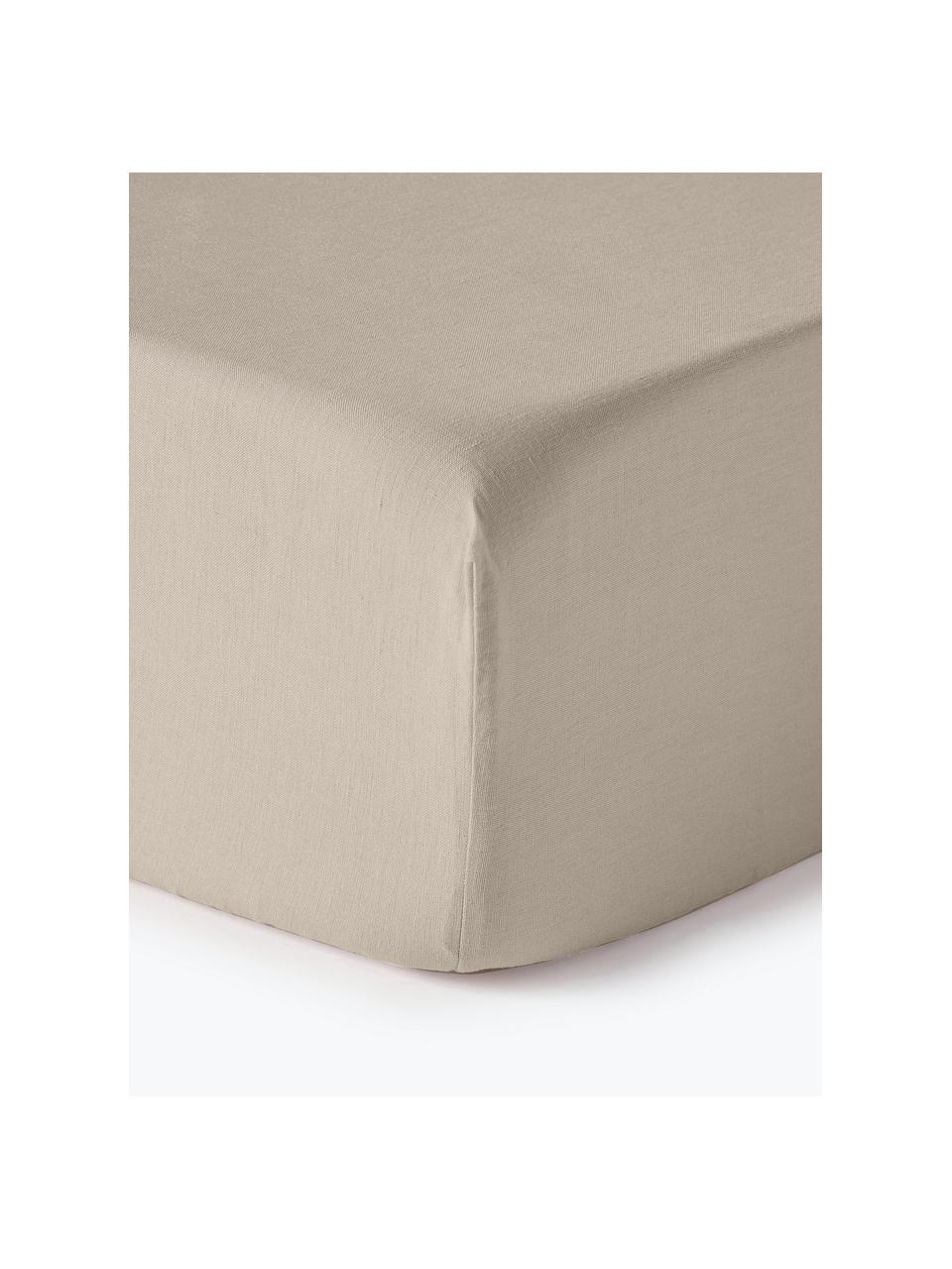 Boxspring-Spannbettlaken Airy, gewaschenes Leinen, Beige, B 90 x L 200 cm, H 35 cm