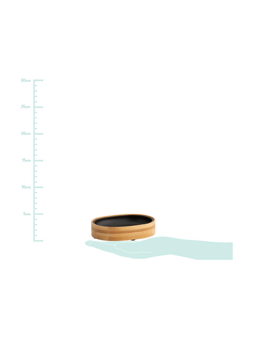 Jabonera Beckton, Exterior: madera de bambú, Interior: polipropileno, Bambú, negro, An 12 x Al 3 cm