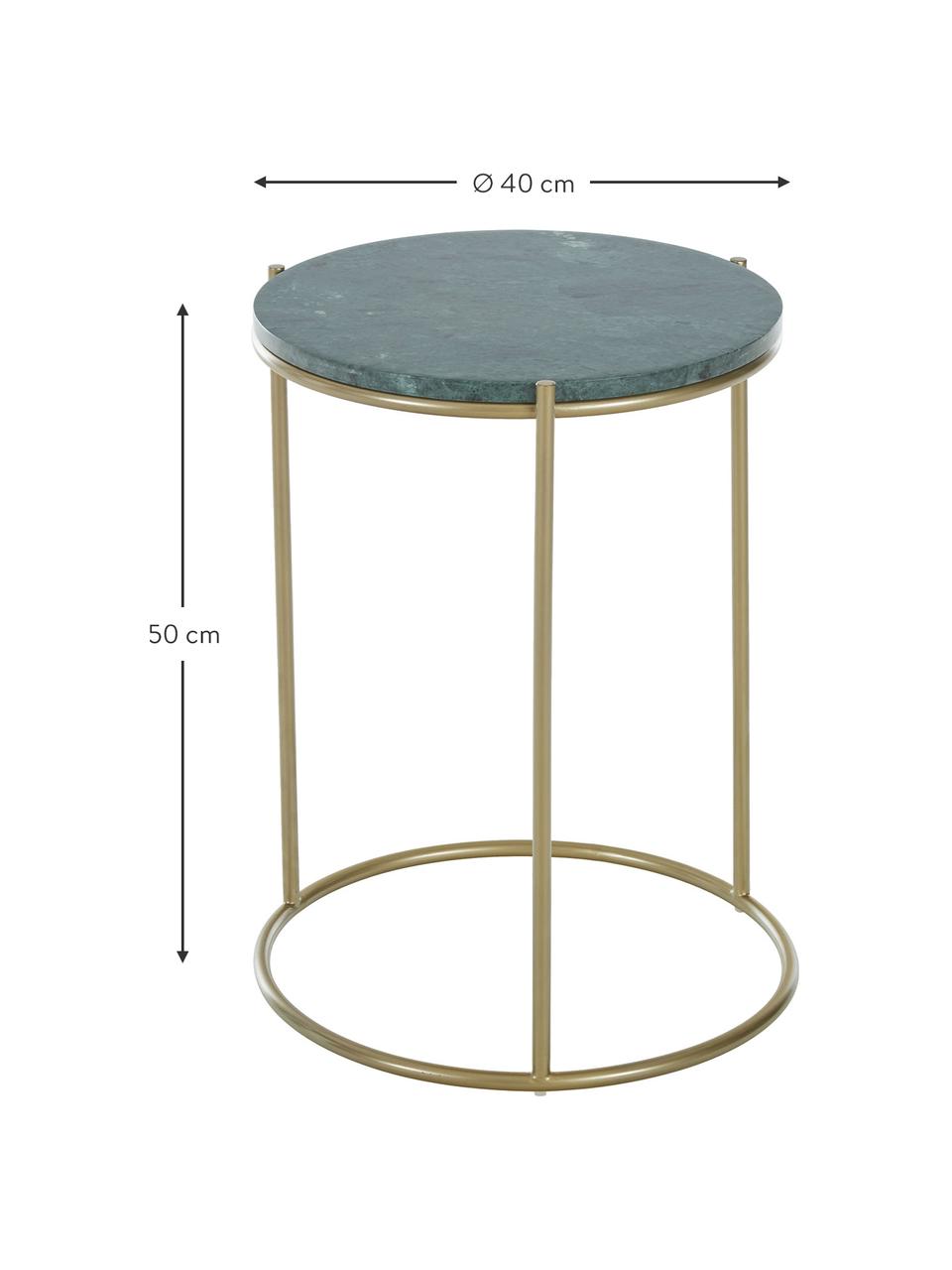 Stolik pomocniczy z marmuru Ella, Blat: marmur, Stelaż: metal malowany proszkowo, Zielony, marmurowy, odcienie złotego, Ø 40 x W 50 cm