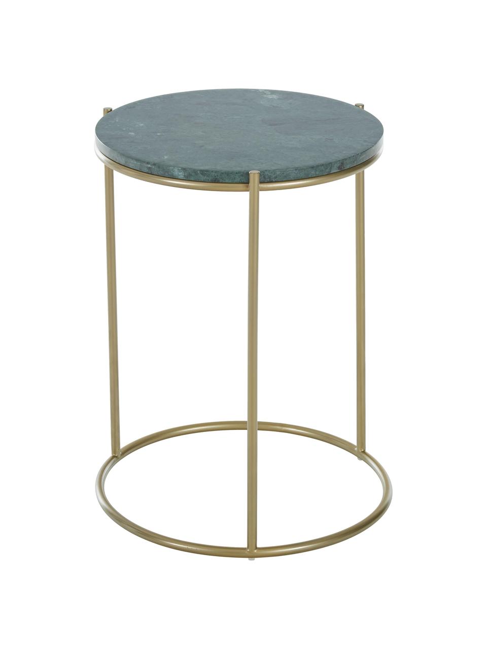 Stolik pomocniczy z marmuru Ella, Blat: marmur, Stelaż: metal malowany proszkowo, Zielony, marmurowy, odcienie złotego, Ø 40 x W 50 cm