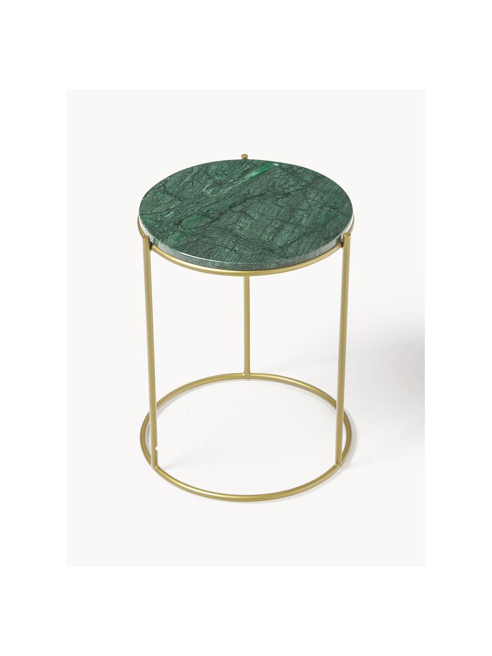 Ronde marmeren bijzettafel Ella, Tafelblad: marmer, Frame: gepoedercoat metaal, Groen, gemarmerd, goudkleurig, Ø 40 x H 50 cm