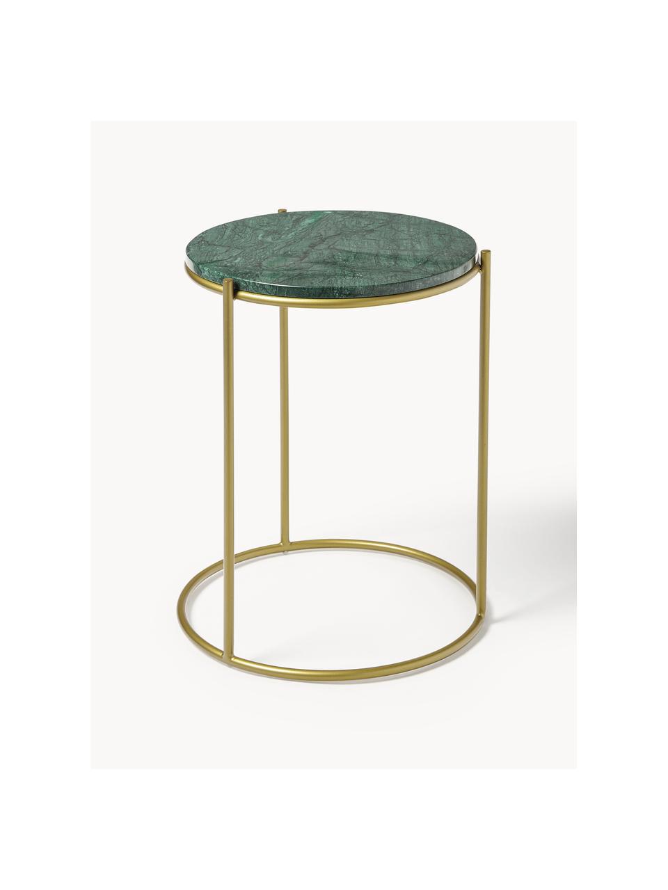 Table d'appoint ronde en marbre Ella, Vert, marbré, doré, Ø 40 x haut. 50 cm