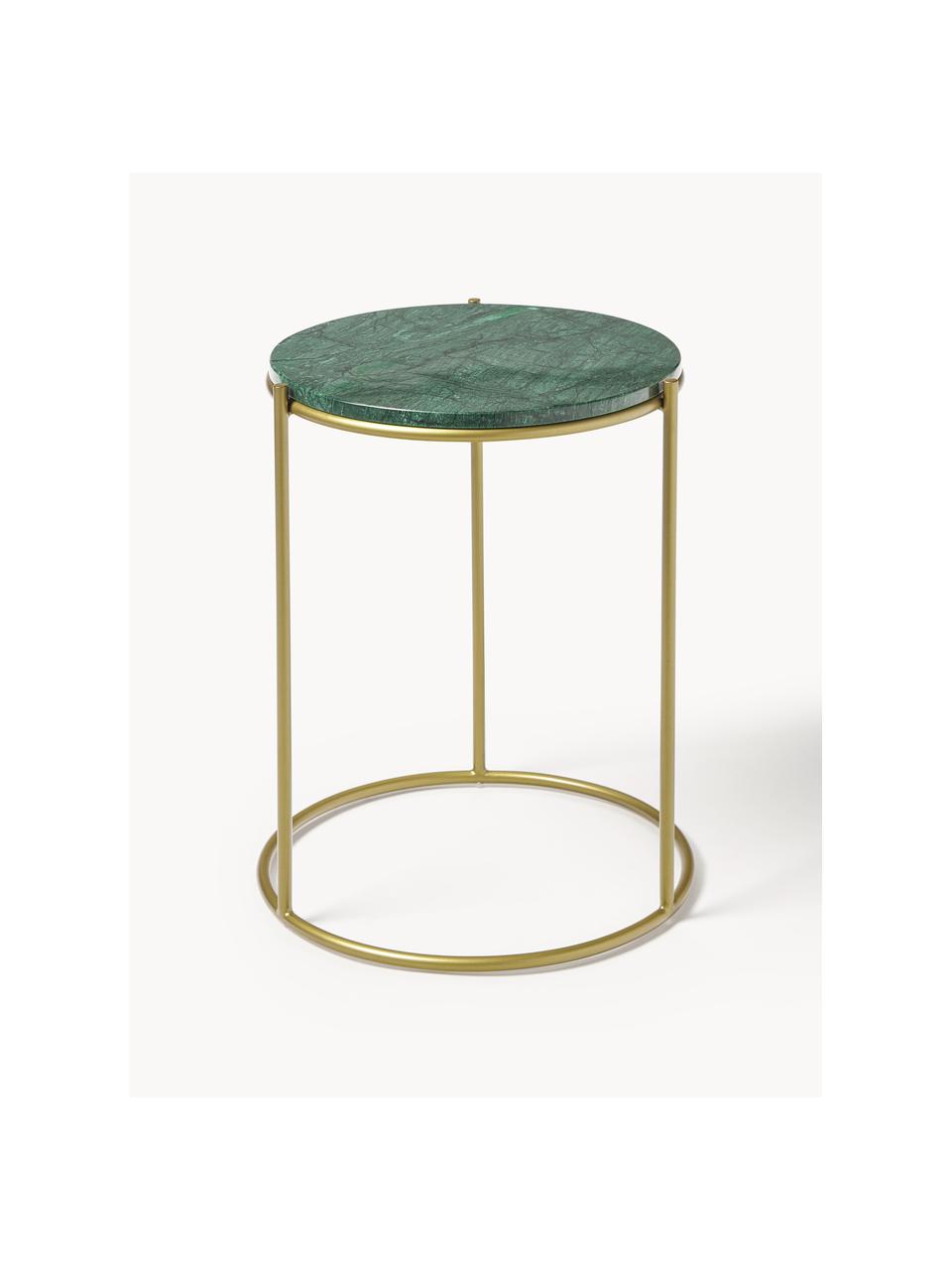 Table d'appoint ronde en marbre Ella, Vert, marbré, doré, Ø 40 x haut. 50 cm