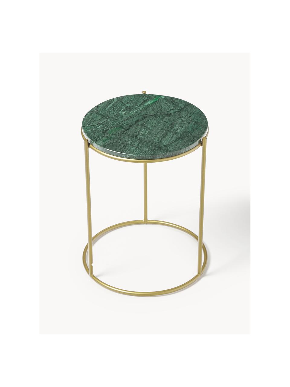 Table d'appoint ronde en marbre Ella, Vert, marbré, doré, Ø 40 x haut. 50 cm