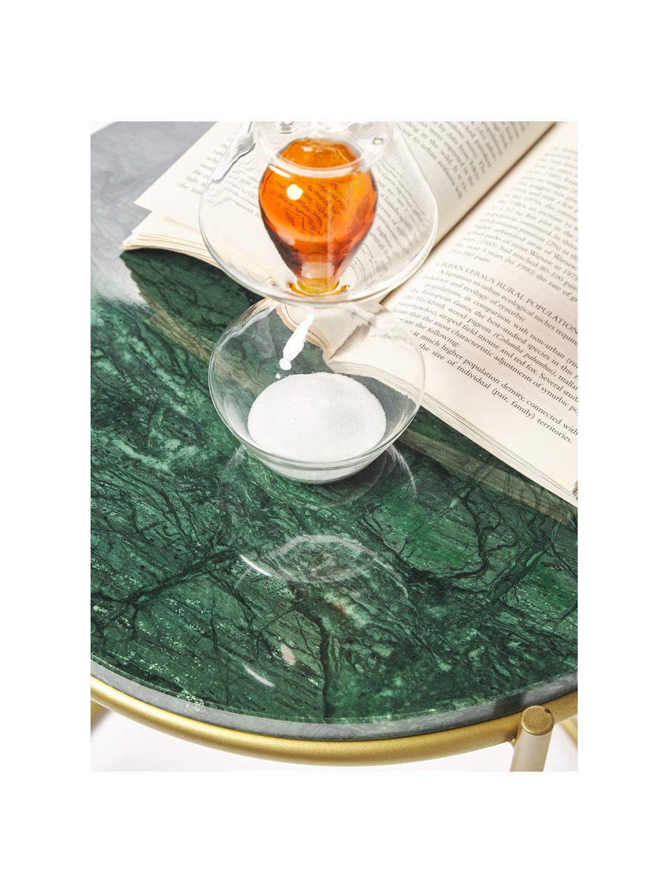 Table d'appoint ronde en marbre Ella, Vert, marbré, doré, Ø 40 x haut. 50 cm