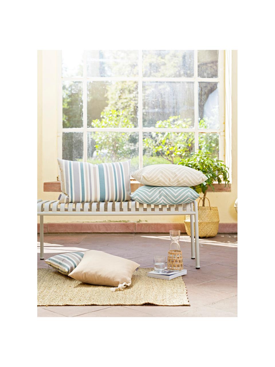 Gestreifte Outdoor-Kissenhülle Marbella, 100% Dralon® Polyacryl, Blau, Weiss, Beige, Grau, B 40 x L 40 cm