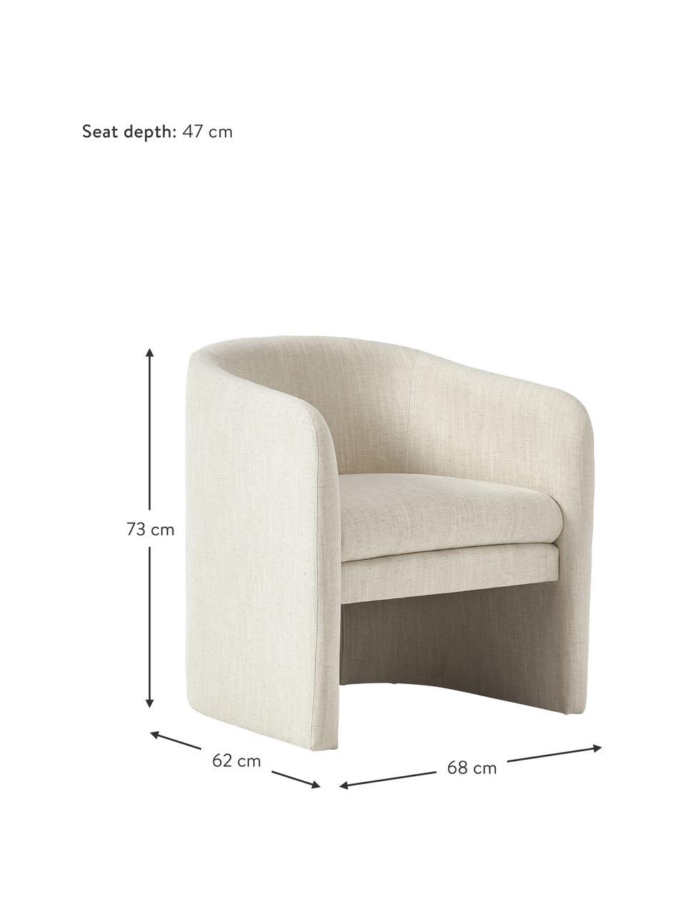 Sillón Mairo, Tapizado: 54% poliéster, 36% viscos, Estructura: madera de pino maciza, Tejido beige, An 68 x F 62 cm