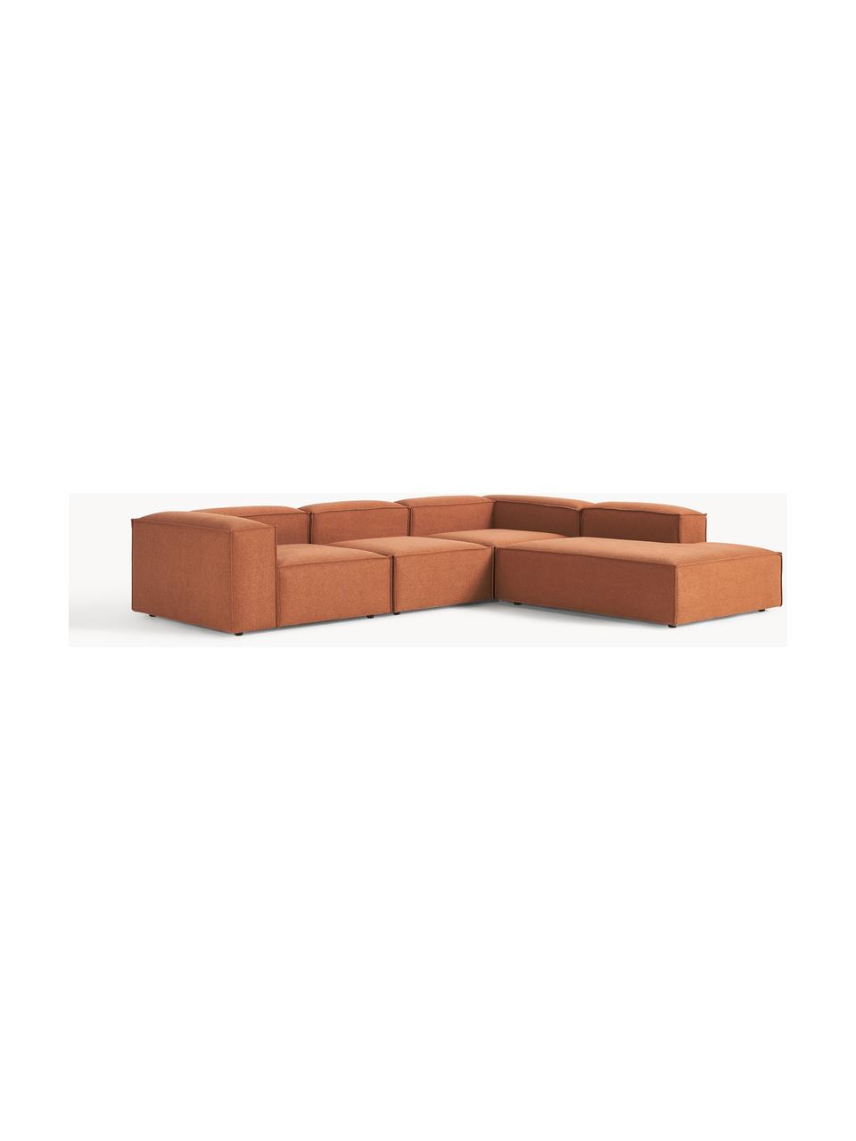 Divano angolare componibile XL Lennon, Rivestimento: 100% poliestere Con 115.0, Struttura: legno di pino massiccio, , Piedini: plastica Questo prodotto , Tessuto terracotta, Larg. 329 x Prof. 269 cm, chaise-longue a destra