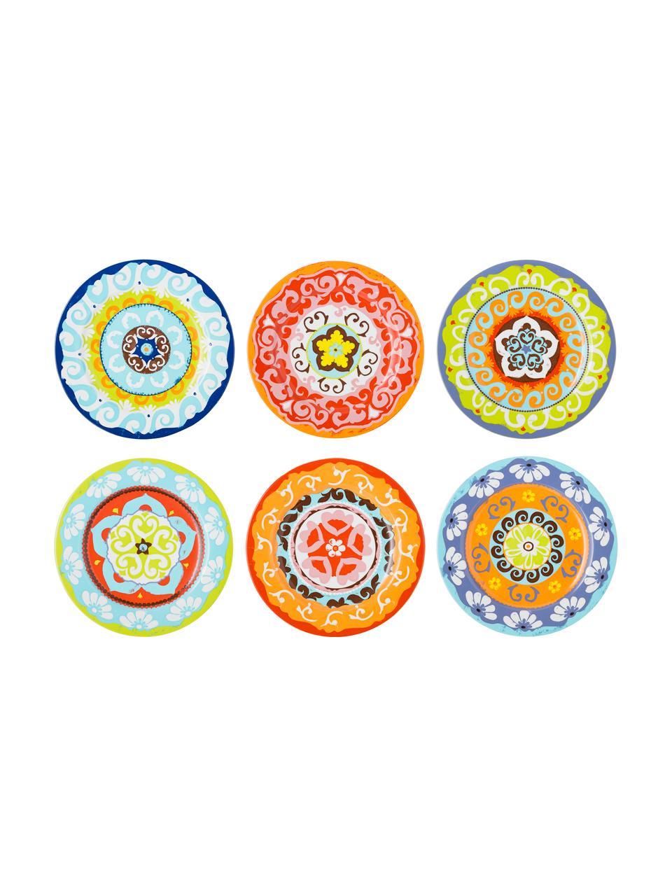 Speiseteller Nador mit buntem Muster, 6er-Set, Steingut, Mehrfarbig, Ø 27 cm