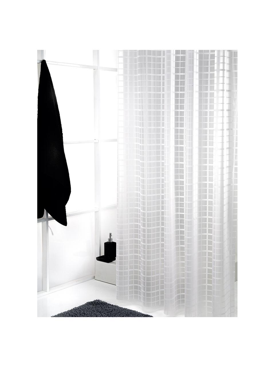 Kurzer  Duschvorhang Porto mit Karos, semi-transparent, Weiss, Grau, B 180 x L 180 cm