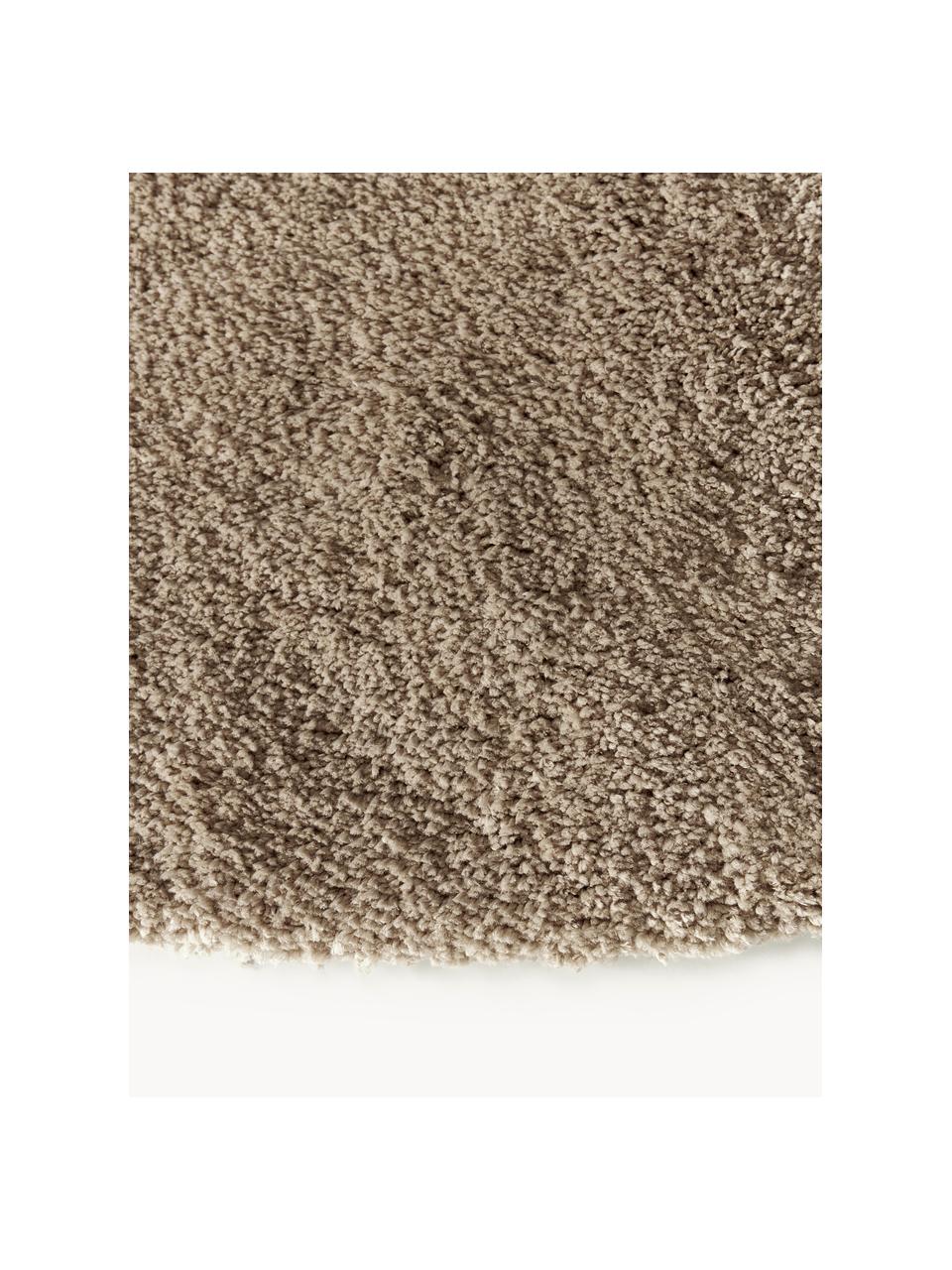 Pluizig rond hoogpolig vloerkleed Leighton, Microvezels (100% polyester, GRS-gecertificeerd), Bruin, Ø 120 cm (maat S)