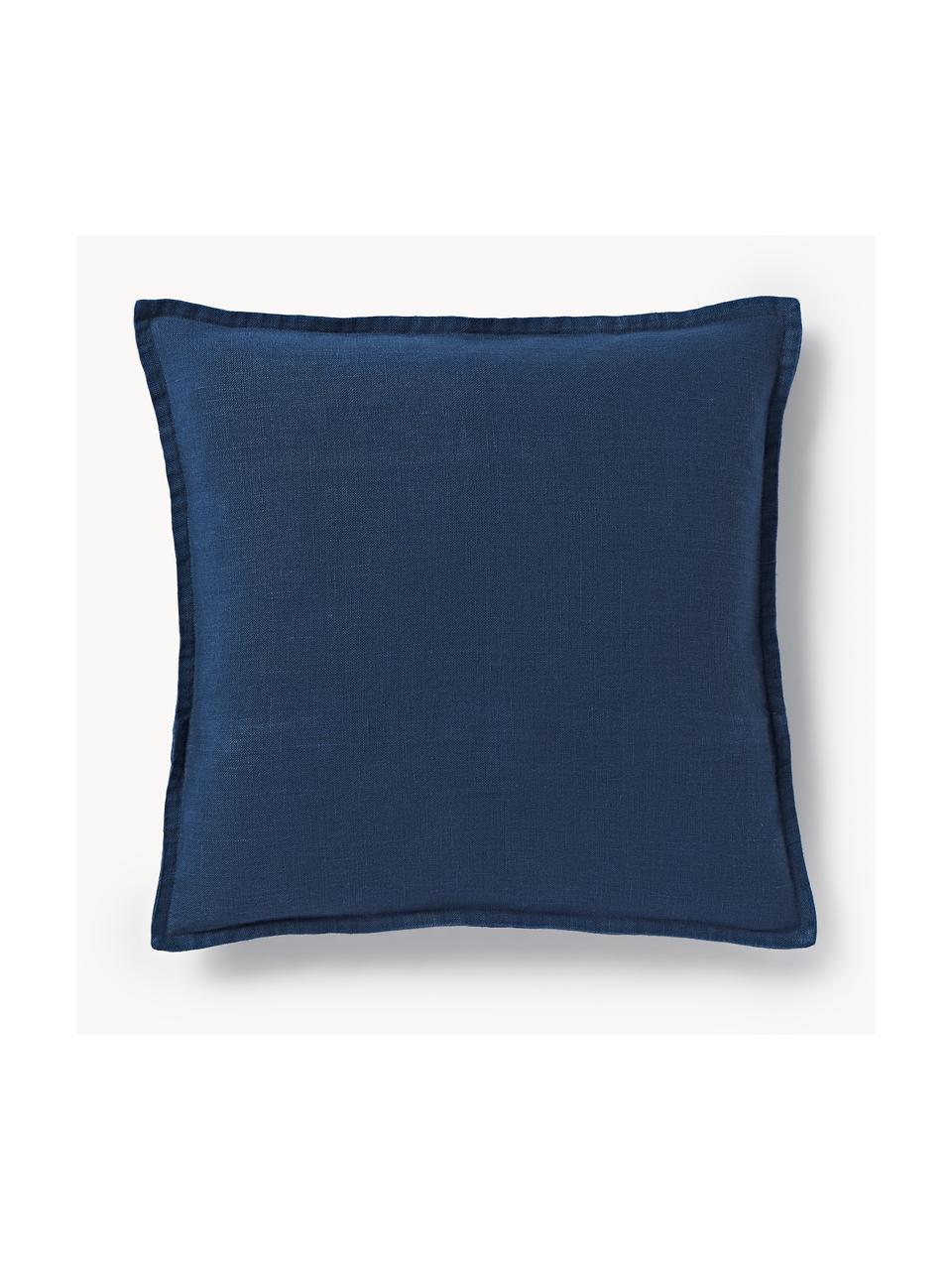 Housse de coussin 45x45 en lin Lanya, 100 % pur lin, Bleu foncé, larg. 40 x long. 40 cm