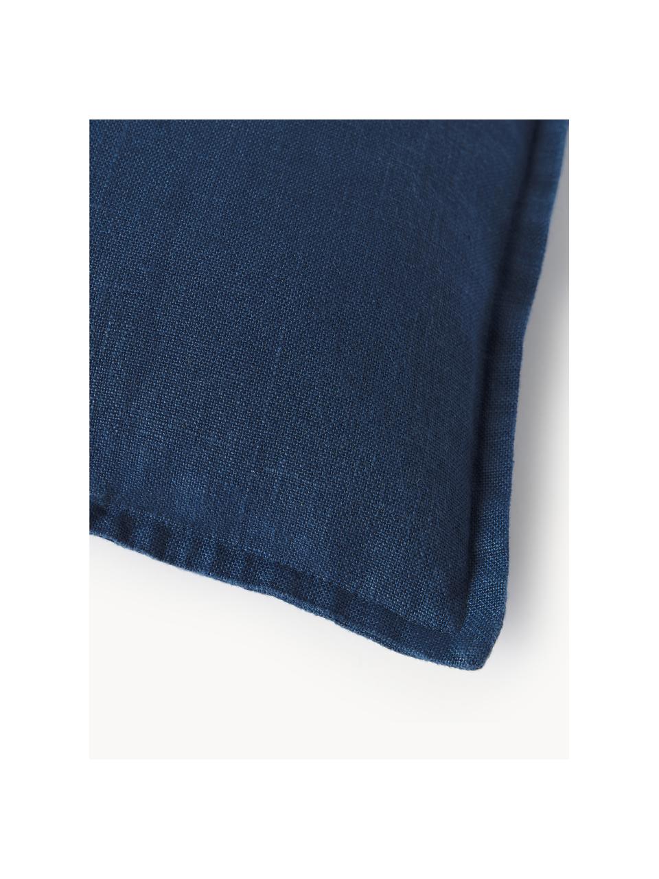 Housse de coussin 45x45 en lin Lanya, 100 % pur lin, Bleu foncé, larg. 40 x long. 40 cm