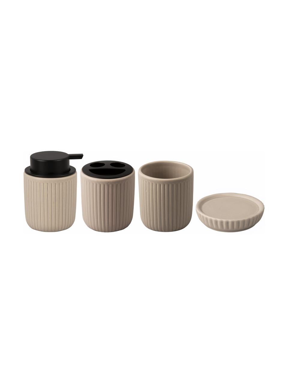 Set de accesorios de baño Neat, 4 pzas., Cerámica, Beige, Set de diferentes tamaños